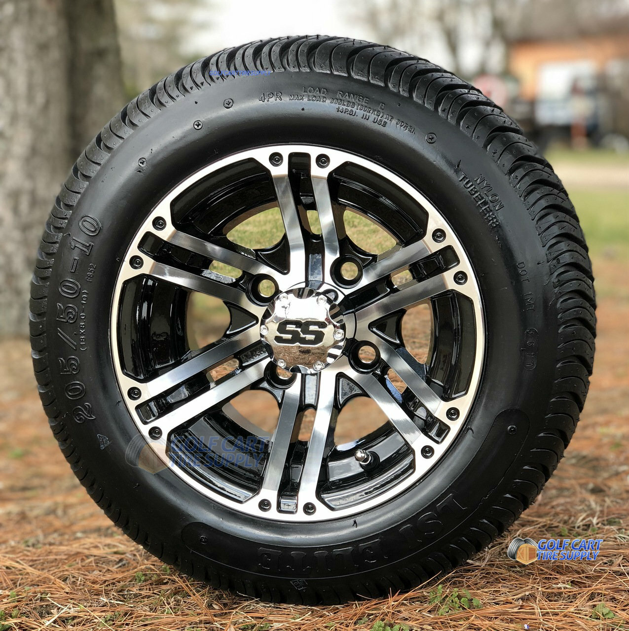 10″ TERMINATOR MACHINED/ BLACK GOLF CART WHEELS AND 205/50-10 DOT LOW PROFILE GOLF CART TIRES COMBO – SET OF 4 - Image 4