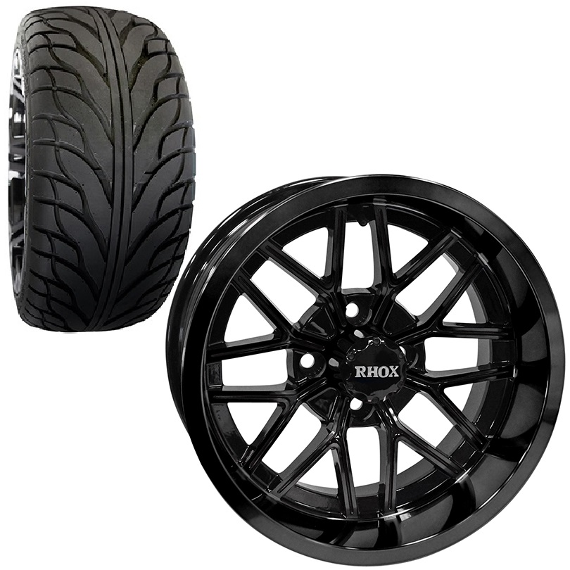 Golf Cart Wheel and Tire Combo 215x35x14 Street TA Gloss Black